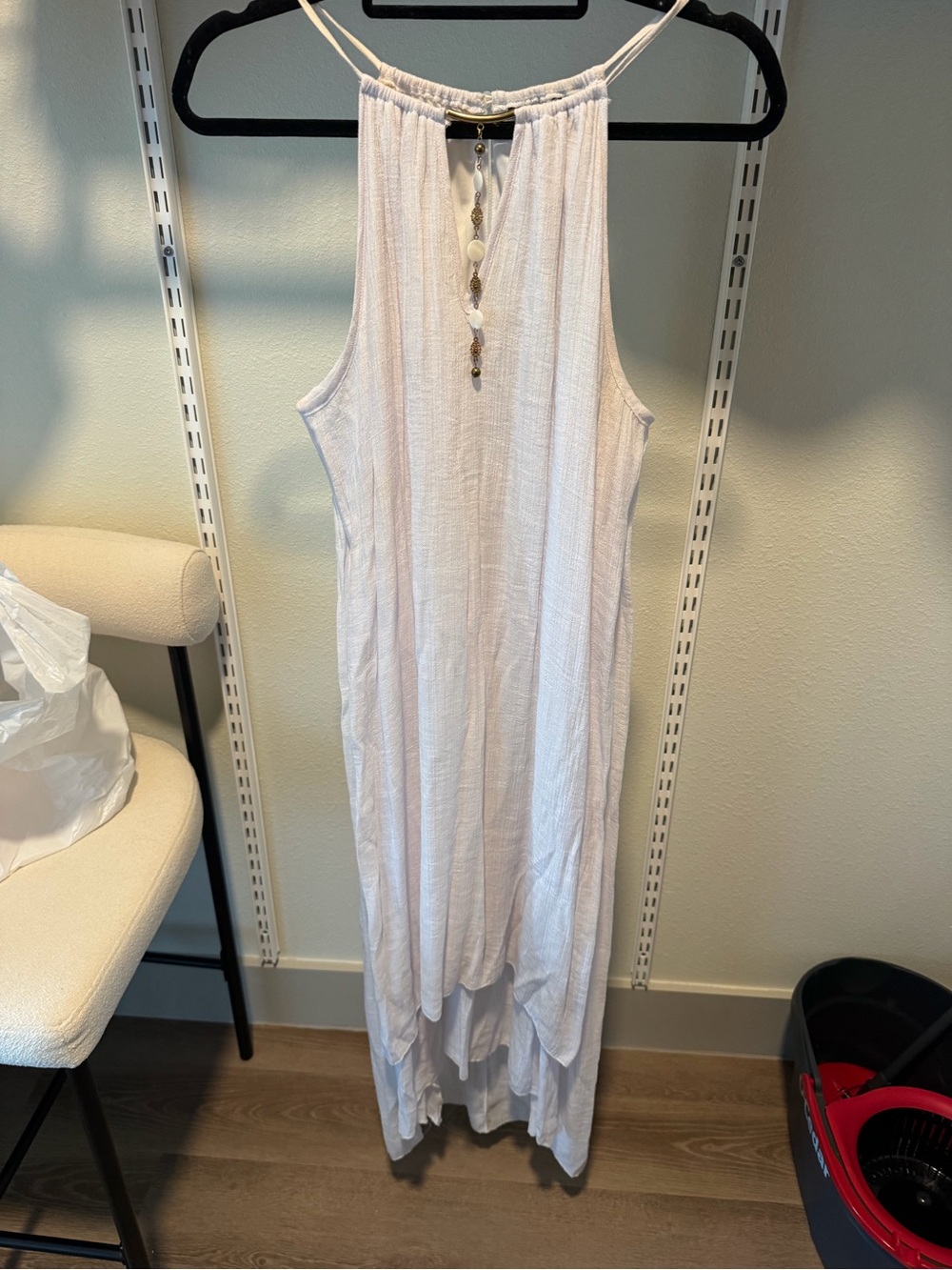 Light Pink Sleeveless Maxi Dress with Beaded Neckline